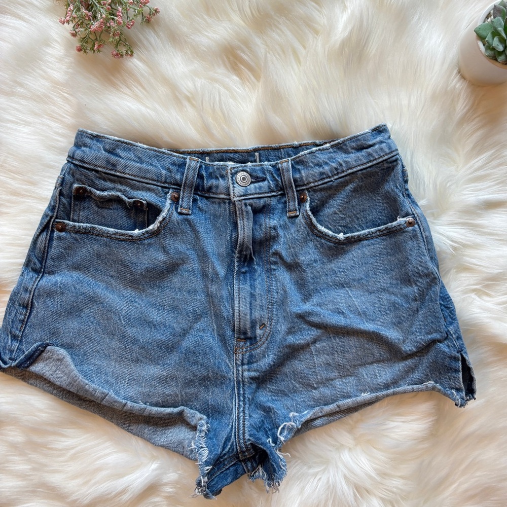 Abercrombie High Rise Distressed Denim Shorts
